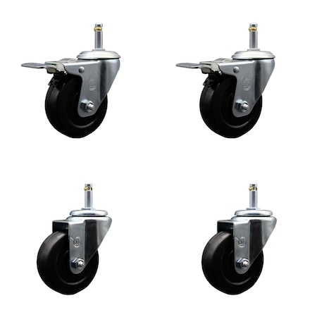 Service Caster 3.5'' Hard Rubber Swivel 7/16'' Grip Ring Stem Caster Set 2 Total Lock BRK, 4PK SCC-GRTTL20S3514-HRS-716138-2-S-2